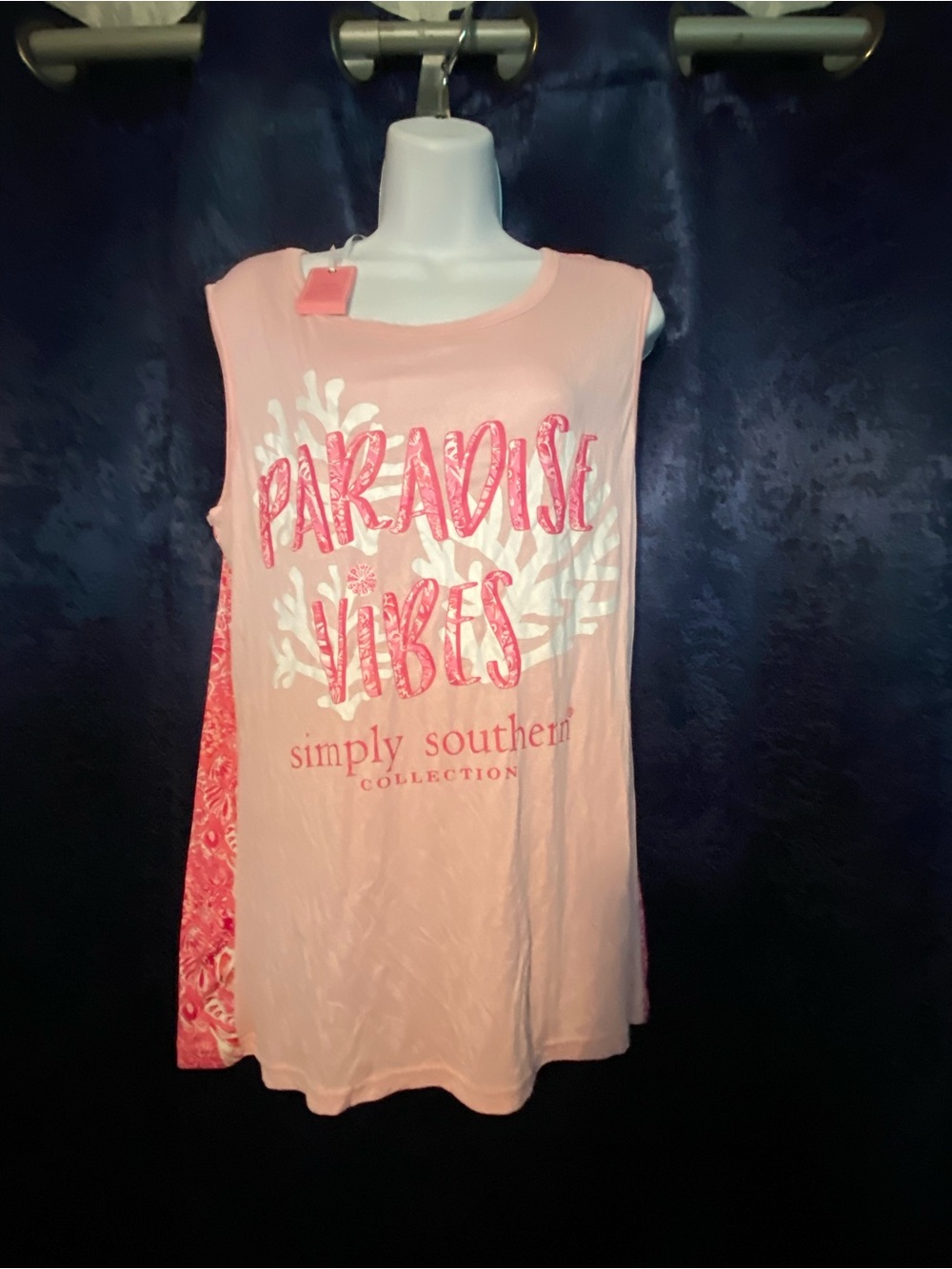 New! Simply Southern Women's Pink 'Paradise Vibes' Sleeveless Tank Oversized M